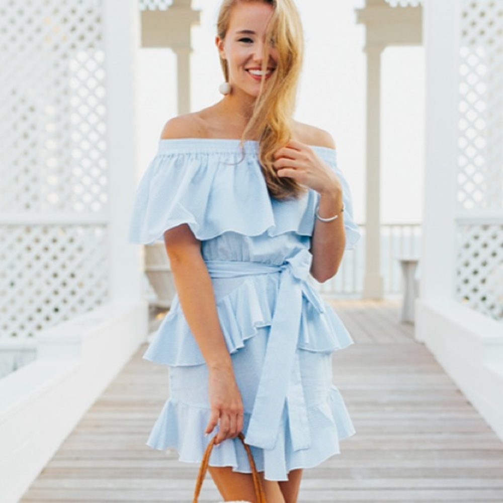 Ruffle Stripe Off the shoulder dress
